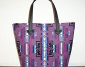 Tote Bucket Bag Large Purse Carry On 6 pockets Purple Wool Black Leather