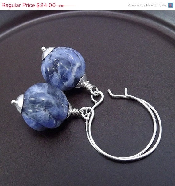 SALE Sterling Silver Earrings - Sodalite Beads
