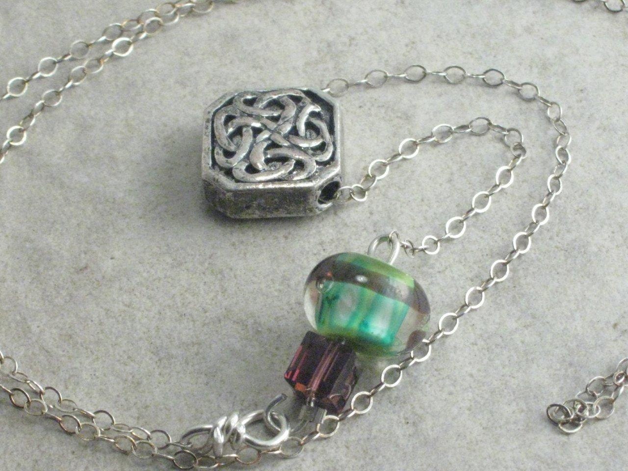 Celtic Background-Lampwork and Silver Necklace