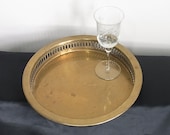 Vintage Round Brass Tray Reticulated 12 Inch Hollywood Regency