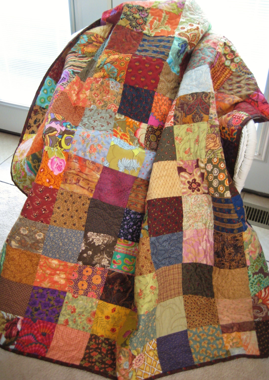 Patchwork Quilt Large Throw Size Lap Quilt Scrappy Designers Medley