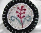 Embroidered Felt and Linen Brooch - Hope - Black and Cranberry Petite Brooch