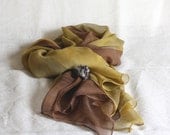 Pure Silk Chiffon Scarf Yellow Brown natural simple minimal  naturally dyed women gift urban chic 2 in 1