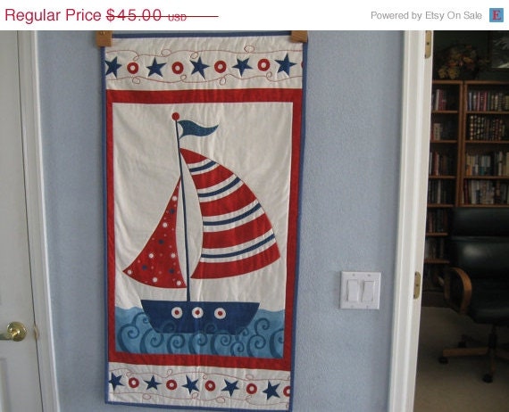 Baby Quilt Sale Nautical Sail Boat Quilted Wall Hanging