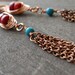 Turquoise and coral earrings with copper tassels wire wrapped copper earrings with turquoise and chain tassels