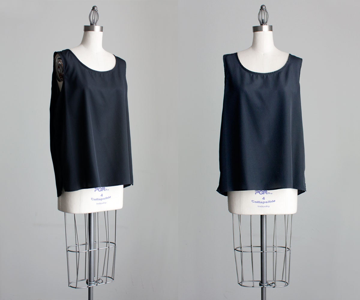 Black Tank Top 90s Vintage Black Loose Fit Sleeveless Tunic Shirt
