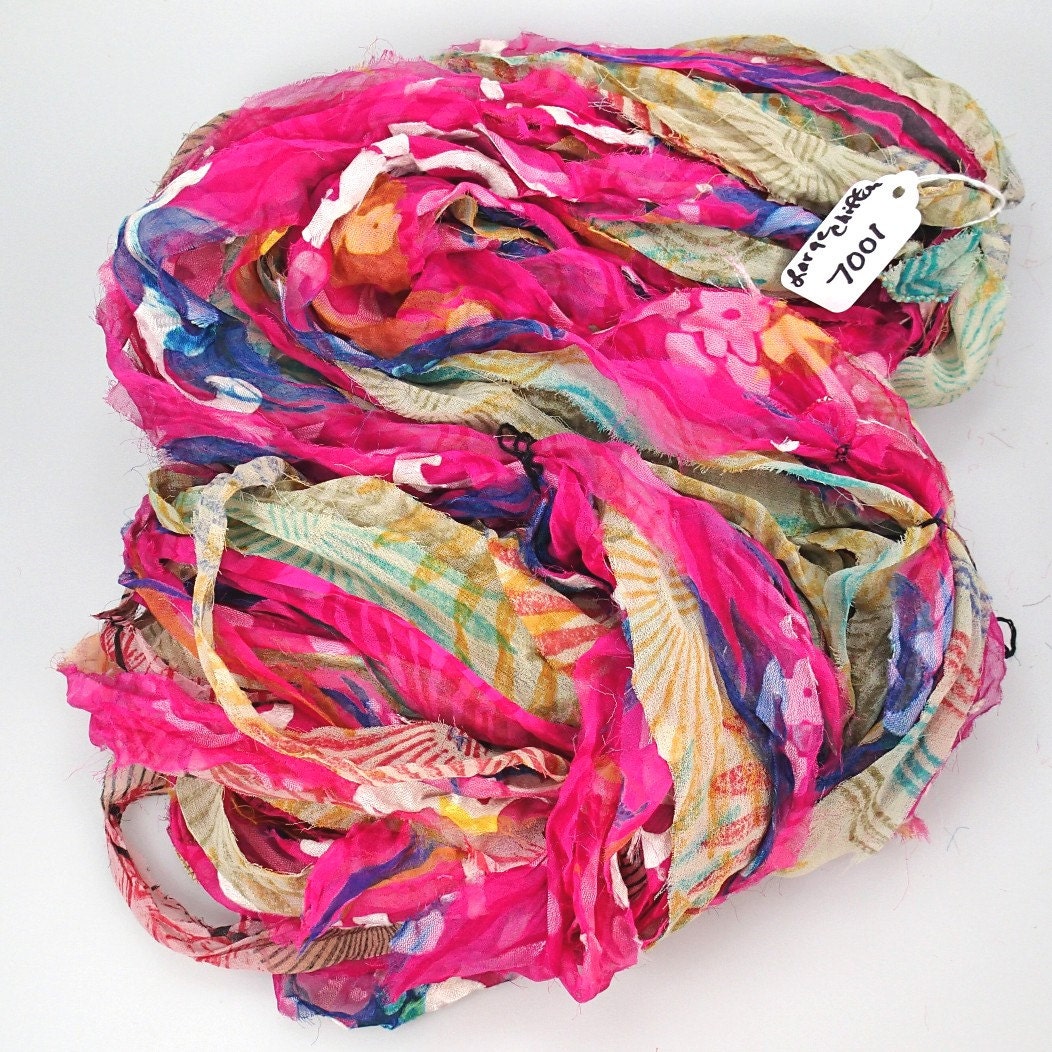 Recycled Multi color Chiffon silk sari ribbon HUGE skein NEW