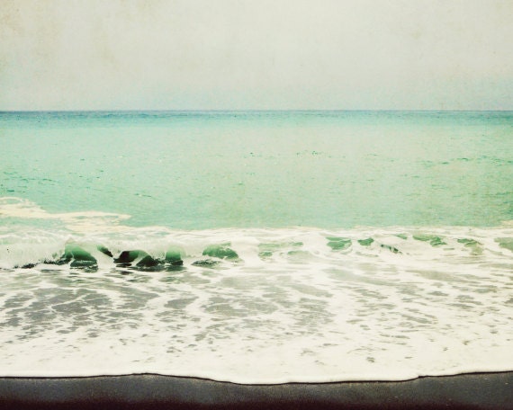California Beach - fine art photography print - pale aqua blue beach photo seashore ocean wave seafoam beach photograph 8x10 - "Tranquility"