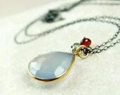Gemstone  Necklace -   Blue  Chalcedony -  Mixed Metals  -  Tourmaline - Citrine   -  Oxidized Silver  - Gold - Handmade Jewelry
