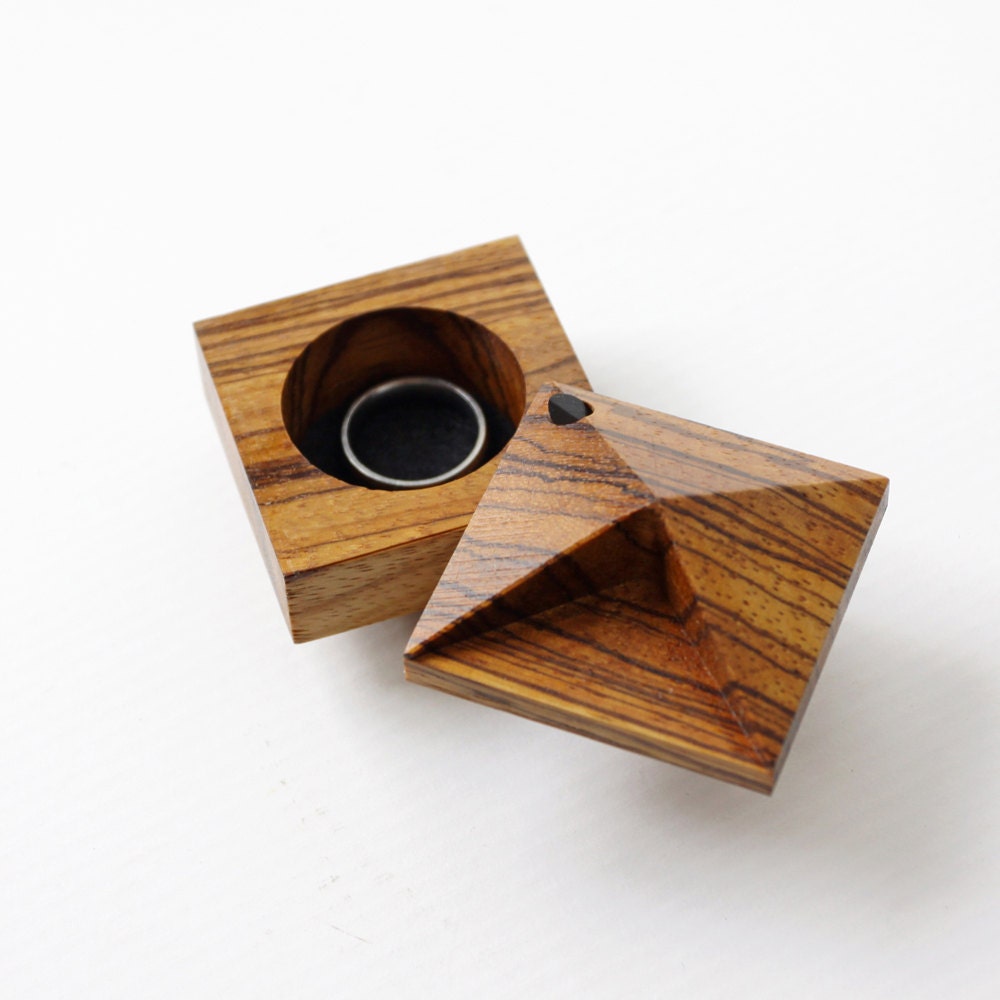 Pixie - faceted engagement ring box made with exotic Zebrawood