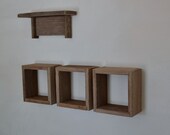Reclaimed wood shadow boxes and wood wall shelf