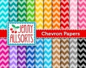 Chevrons Digital Paper 20 Sheets in Rainbow Colors - Instant Download
