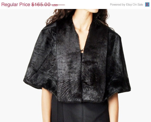 SALE - Vintage Black Pony Hair Fur Cape