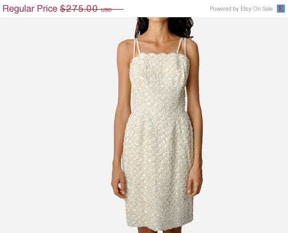 SALE - Vintage Ivory Beaded Cocktail Dress