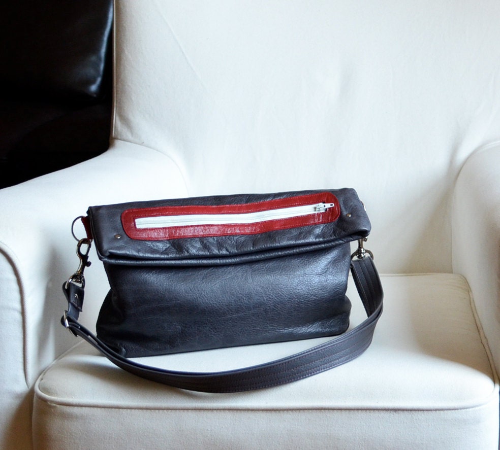 Leather Foldover Bag - The Abby Satchel in Dark Slate Grey