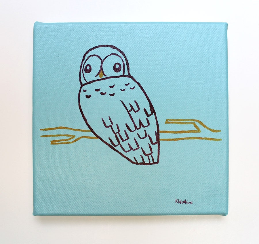 Spotted Owl on a Branch - Sketch Painting - Original Wall Art Acrylic on Canvas