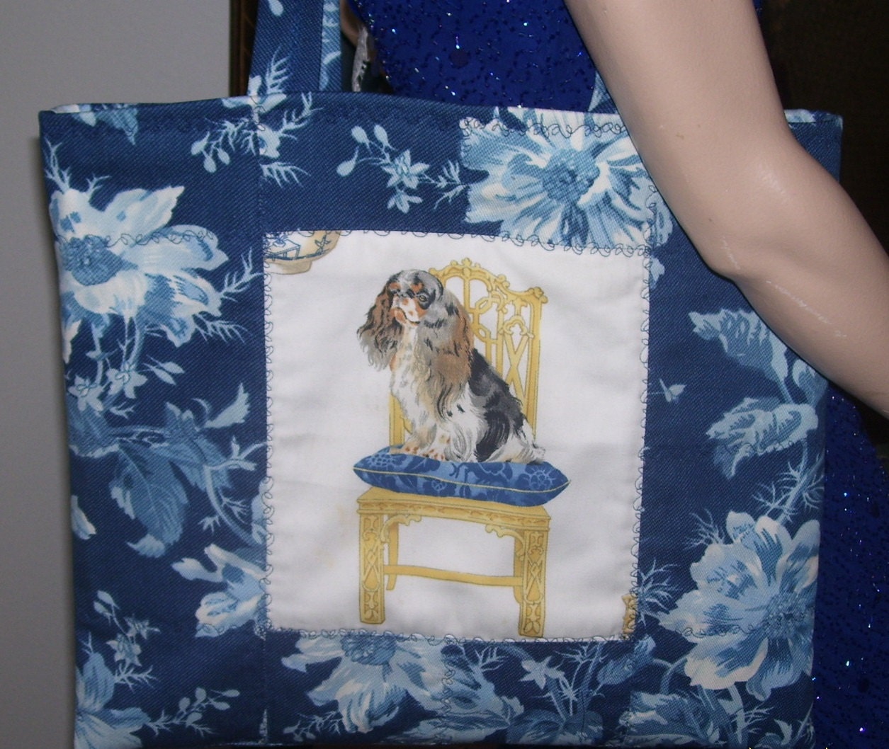 Cavalier English Spaniel Tri Color Dog Market Tote Bag Purse Large One Of A Kind
