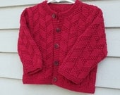 Girls Cardigan, Handknit Sweaters. Baby, kids, raspberry red, wool, 12 months. Handknit Childrens Sweaters by FeltedFriends on Etsy