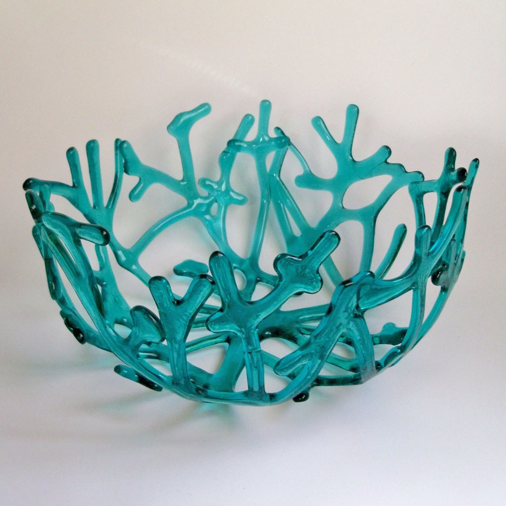 Fused Glass Coral or Nest Bowl in Aquamarine