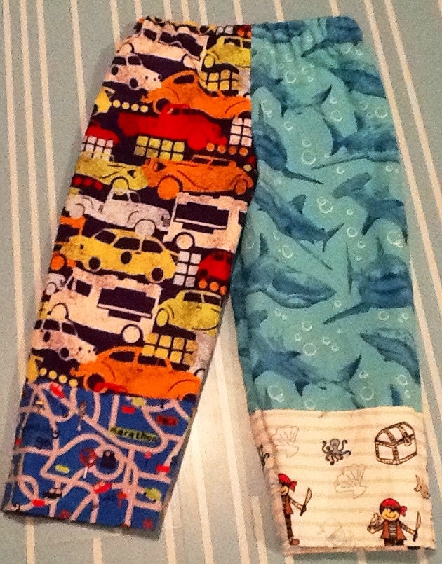 Mismatched Masterpiece Size 4T ALL BOY Sharks, Pirates, Trucks and Retro Cars flannel pajama/Lounge pants... Ready to ship