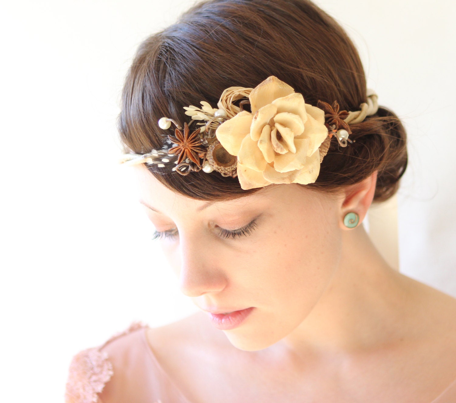 Natural harvest crown, Bridal hair crown, Woodland wedding accessory - WIND on the PLAINS