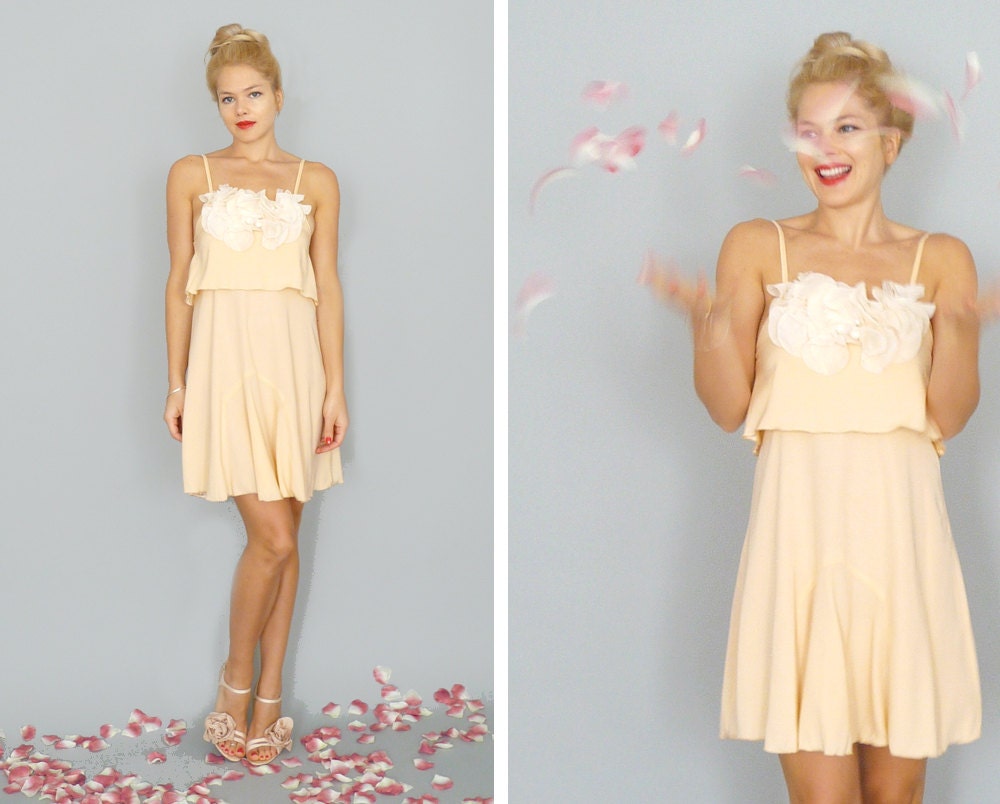 Marni: Blush trapeze two layered dress with a-line skirt and applique...