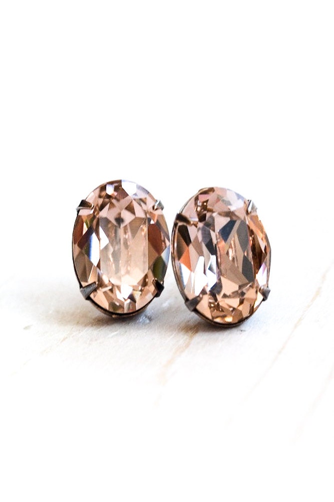Crystal Stud Earrings - Blush Peony Pink - Sterling Silver