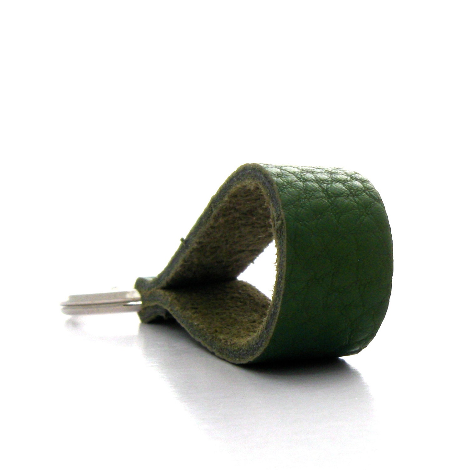 Green Leather Keychain, A Handmade Key Ring for Men or Women