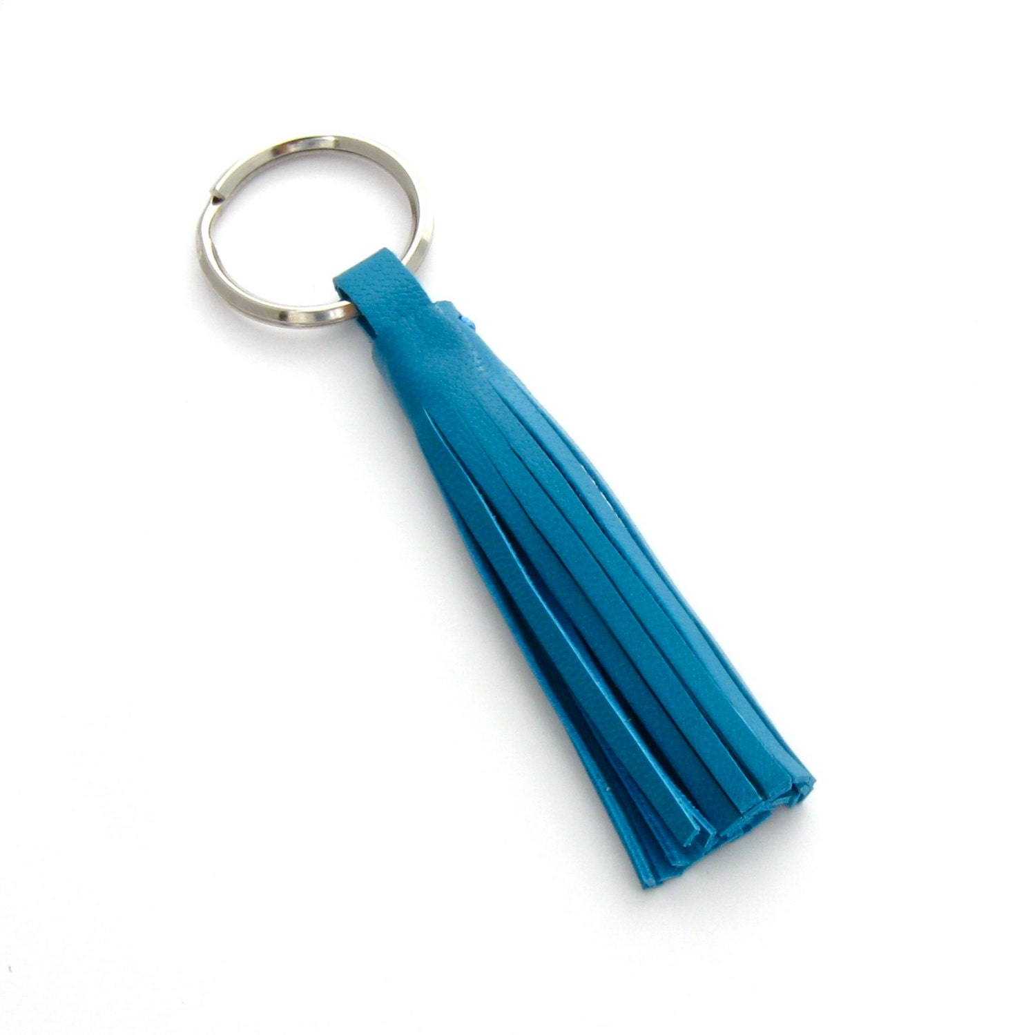 Blue Leather Tassel Keychain, A Handmade Preppy Keychain in Turquoise Kidskin