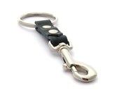 Men's Leather Keychain in Distressed Denim Blue and Silver, a Swivel Clip Leather Key Ring