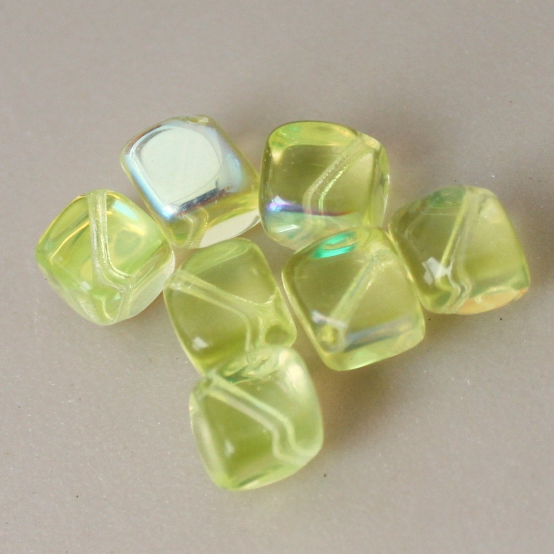 10mm Jonquil  AB Diagonal hole beads. Czech glass (10) GB937 Margarita MIxer