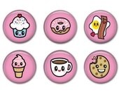 KAWAII PINK FOOD Magnet Set or Pinback Buttons