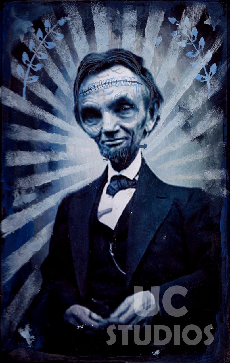 Frankenstein Abe Lincoln Hand treated Print on Glossy Plaque P-176D