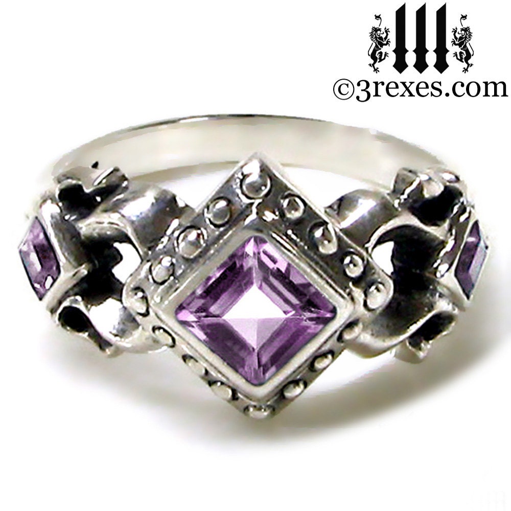 Royal Princess Silver Engagement Ring Amethyst Gothic Wedding Band Size 6