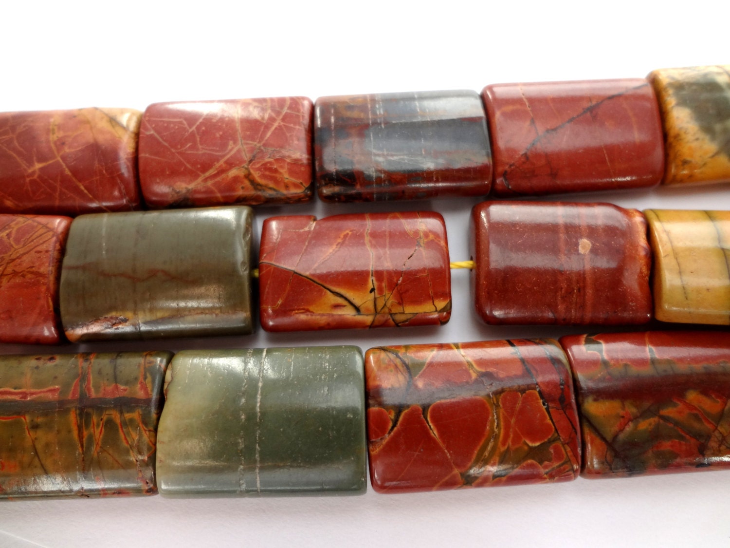 12 x 18mm Natural Multi Color Oblong Rectangle Picasso Jasper Semi Precious Gemstone Beads 10 Pcs