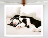 Cat Painting Watercolor Print - Kitten Painting, Tuxedo Cat, Ash Grey, Black White, Custom Portrait, Nursery Art, Pet Cat - ACEO to 9 x 12