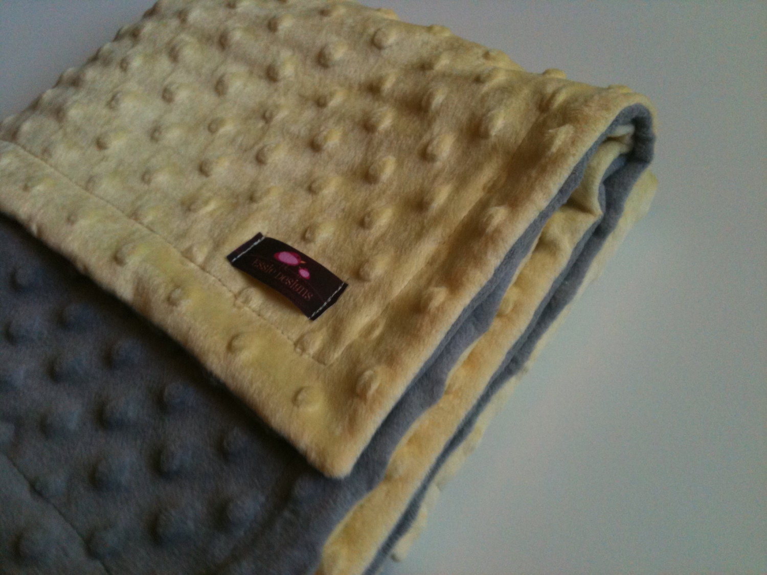 Minky Blanket- Gray and Light Yellow 35 x 30