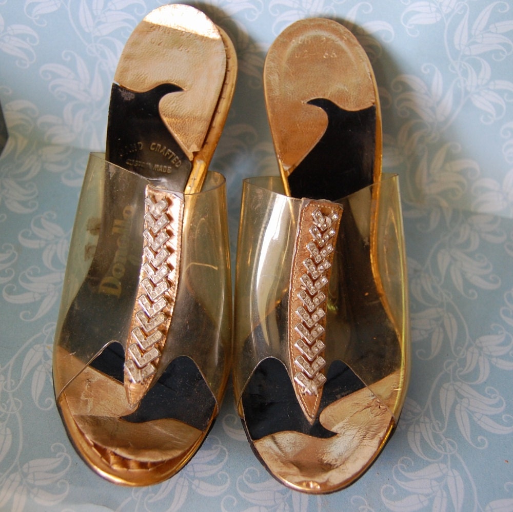 Vintage 1950s Plastic Rhinestone Leather Shoes Donello Debs