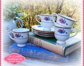 Sweet Vintage Roses - Demitasse China Cups and Saucers - Rose of Lamberton