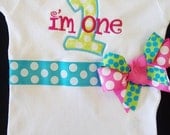 Girl Name bodysuit onesie for baby girls Initial Number Applique Custom design- turquoise, hot pink, lime, fuschia Polka Dot Bows