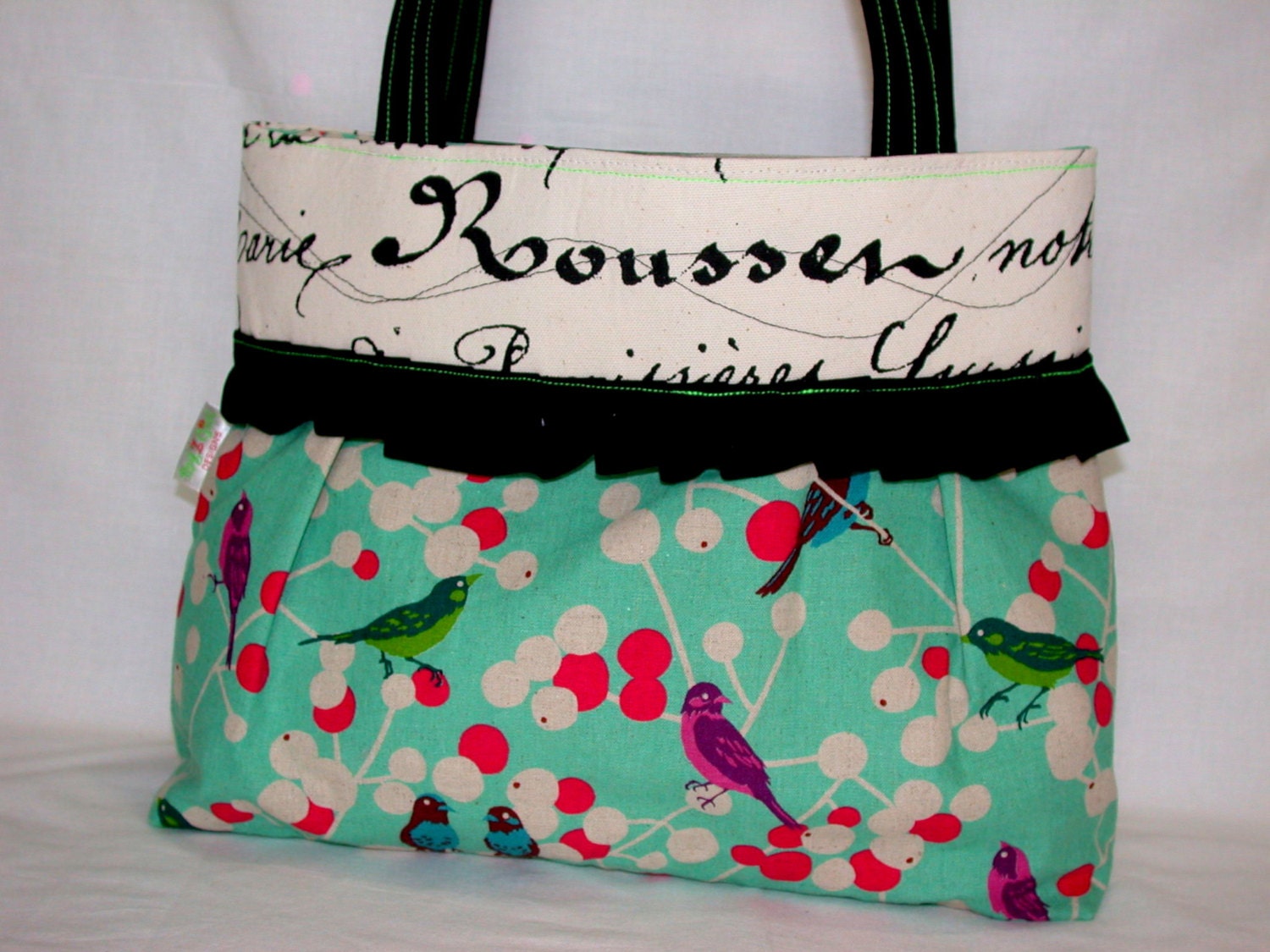 Echino Birds -Aqua-Cherries-Shoulder Handbag/Tote/Purse/ipad bag-Camera bag-Etsuko Furuya-BagZGirl