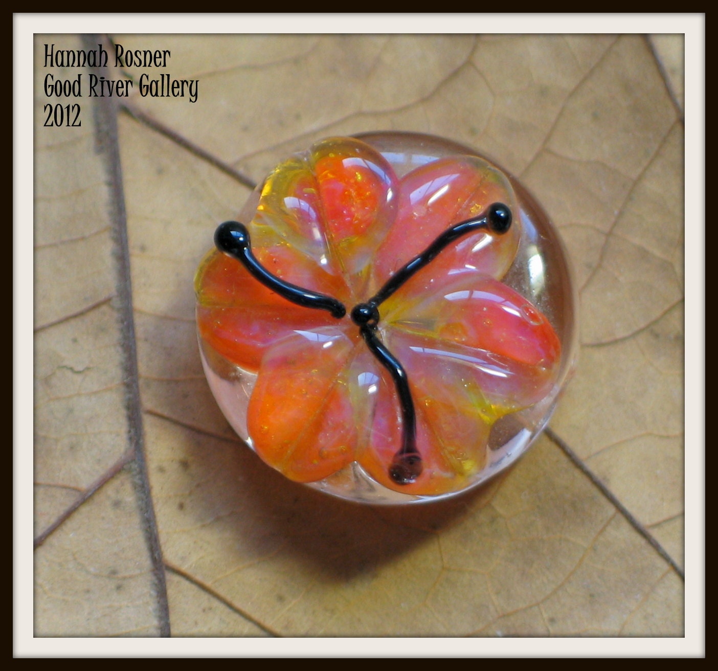 Boro Orange Stargazer Tiger Lily Lampwork Flower Focal Bead 32mm spring