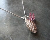 Real Cone Pendant Necklace - Pine Cone - Crystal