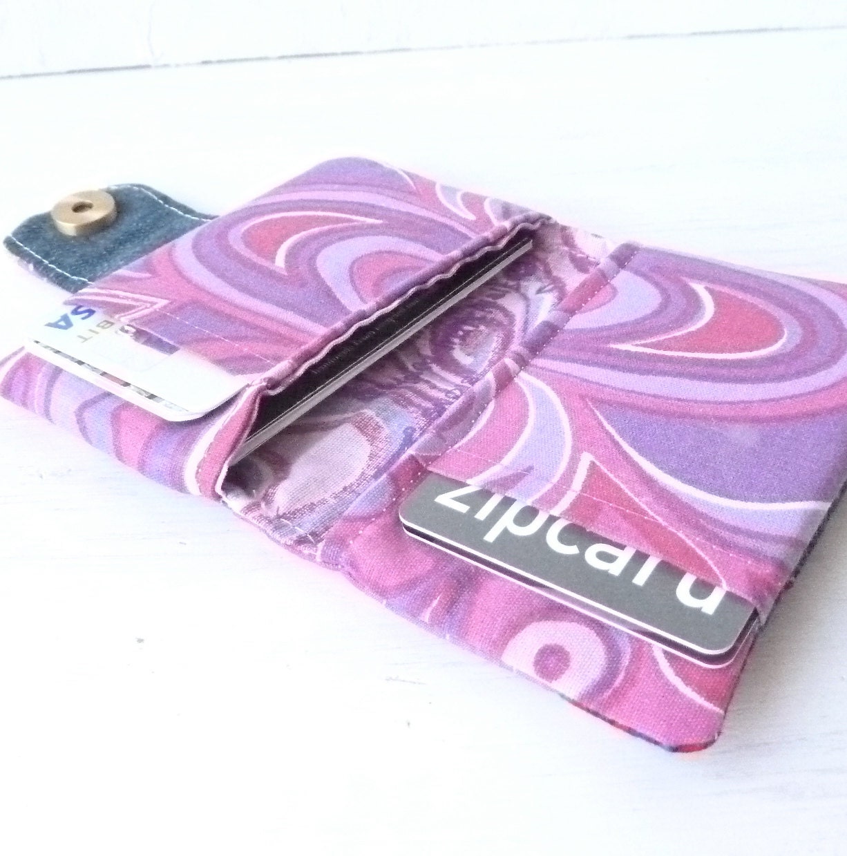 Card Holder Wallet - Vegan Credit Card Holder - Fabric Colorful Eco Womens Wallet Fabric - Ladies Kids Wallets Recycle Denim Cute Pink