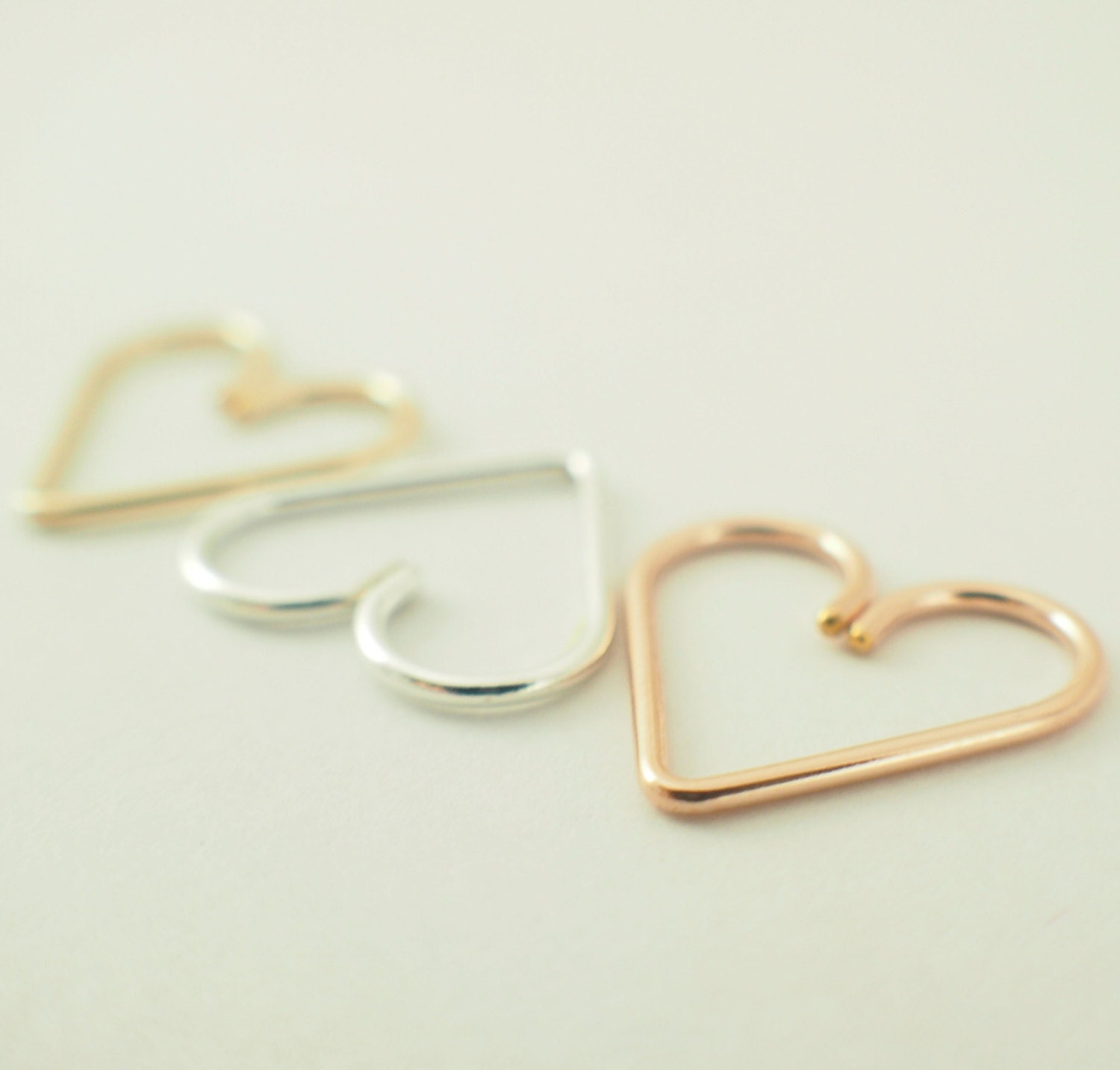 Argentium Silver, Rose Gold Filled, or Yellow Gold Filled - Heart Piercing - Hypo Allergenic - Cartilage Piercing - YOU PICK Metal and Gauge