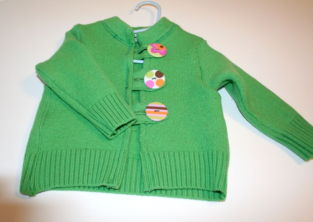 OOAK Children's Recycled Felted Wool Sweater Lime Green Size 18 to 24 Months