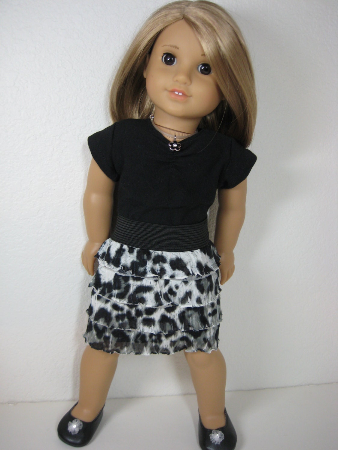 18 Inch Doll Clothes American Girl Black and White Ruffled Skirt Outfit