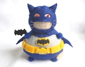 Batman Inspired Cat Pincushion cute felt kitty cat collectable or gift for animal lover...MADE-TO-ORDER...New