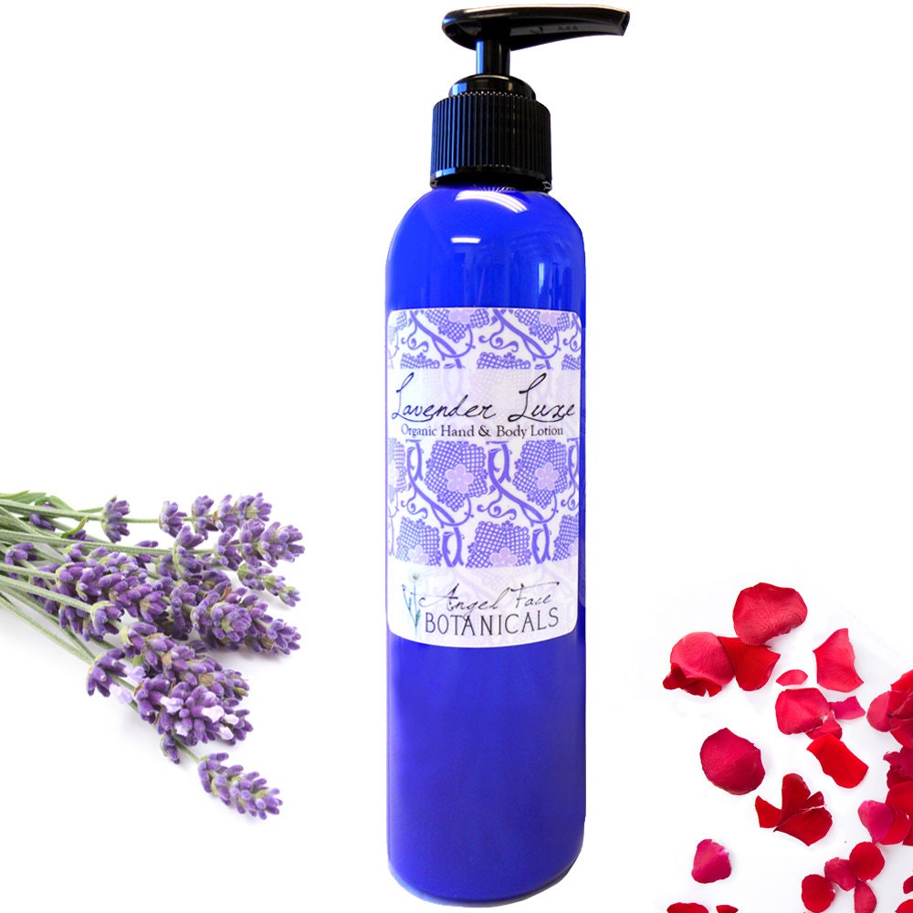 Lavender Luxe Organic Lotion for Hands and Body - All Natural Skin Care - Vegan and Paraben Free Moisturizer 8 oz w/pump top