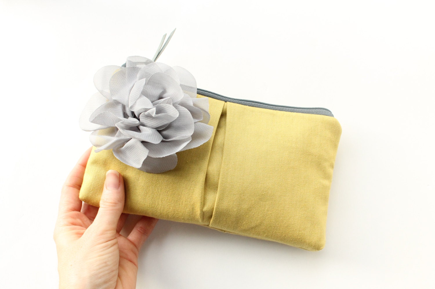 Clutch Purse, Golden Yellow and Grey, Bridesmaid Clutch, Wedding Clutch, Custom Colors